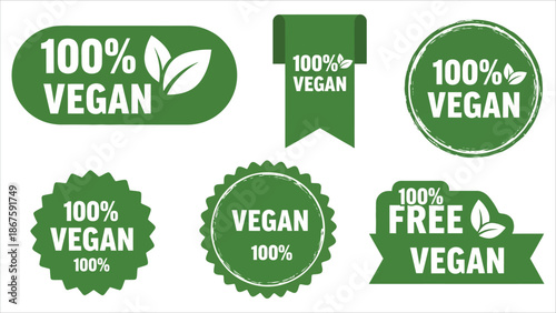 Set of 100 percent vegan food labels and icons.eps