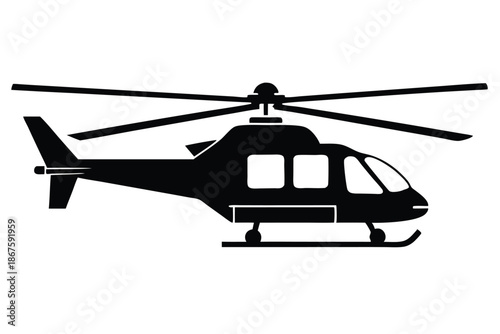 Sleek Helicopter Silhouette Vector - Modern Aviation Chopper Aircraft Icon Isolated on White Background for Transport and Logistics Graphic Design