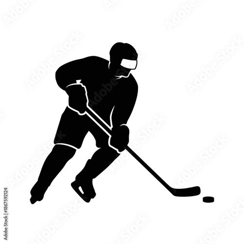 Hockey Player Silhouette Action Sport Icon Vector Illustration