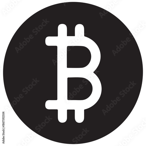 Black and White Bitcoin Vector Icon for Crypto Trading and Fintech.