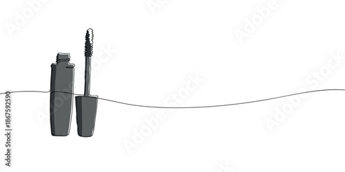 A minimal illustration of an open mascara tube with a wand applicator, showing the brush used for defining and lengthening eyelashes.