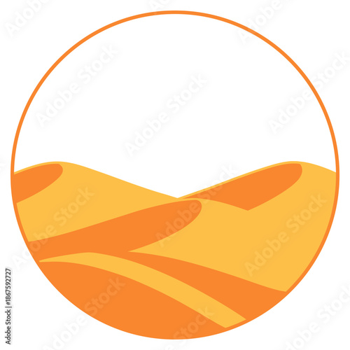 Minimalist Desert Landscape with Sand Dunes and Sun