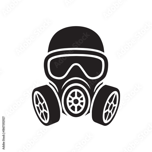 Gas mask isolated on a white background showing protective safety equipment for pollution and chemical danger