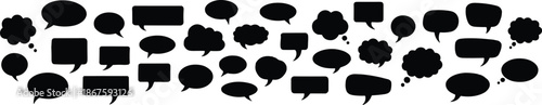 Large collection of black speech and thought bubble silhouettes for comic book dialogue communication and social media vector.