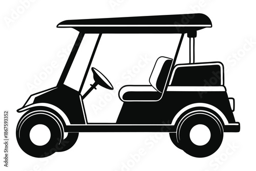 Electric Golf Cart Silhouette Isolated on White, Minimalist Buggy Icon for Sport and Leisure Design