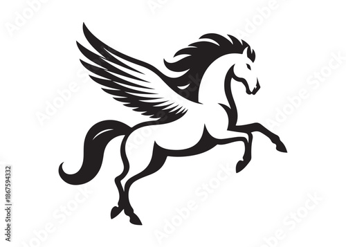 pegasus logo silhouette vector, horse with wings logo design icon vector illustration, magical fantasy horse vector silhouette, pegasus fly horse logo vector silhouette on white background
