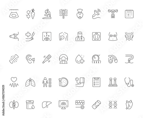 Collection of Line Drawing Medical Health Icons.
