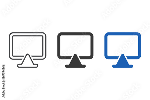 Computer Monitor Icon Set – Symbols of Technology, Display, and Digital Interfaces