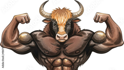 Wallpaper Mural Muscular bull character flexing muscles isolated on transparent background Torontodigital.ca