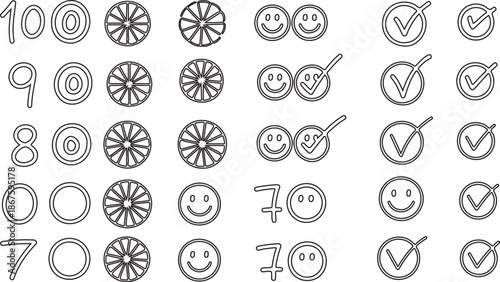 Hand-Drawn Score Number and Hanamaru Icon Set  Japanese Grading Symbols