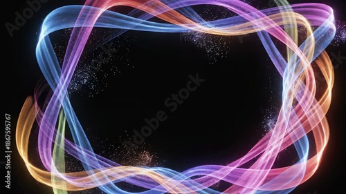 Abstract motion graphic animation of vibrant spectrum colored flowing ribbons creating a dynamic border frame element artistic, spectrum, colored