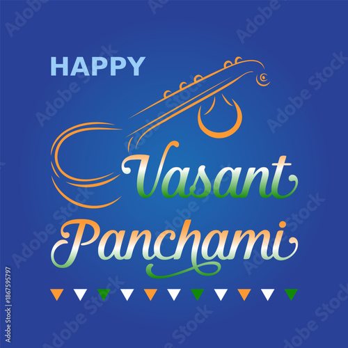 Happy Vasant Panchami indian festival illustration, vector greeting card.