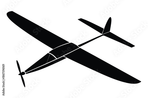 Sleek Black Glider Aircraft Silhouette Isolated on White Background for Minimalist Graphic Design Projects