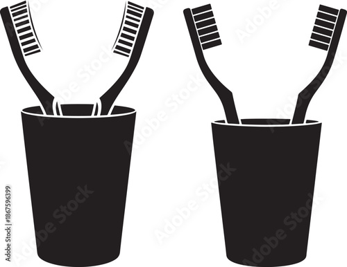 Toothbrush in glass icon isolated set