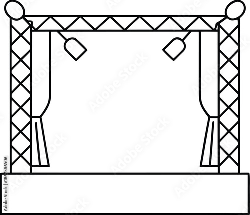 empty stage line art vector illustration on transparent background