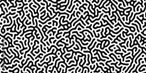 Abstract Turing organic wallpaper with background. Turing reaction diffusion monochrome seamless pattern with chaotic motion. Natural seamless line pattern. Home decoration background design.
