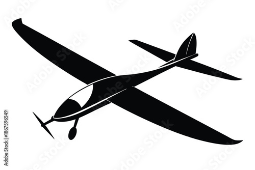 Aerodynamic Glider Plane Silhouette Isolated on White for Educational and Technical Diagrams