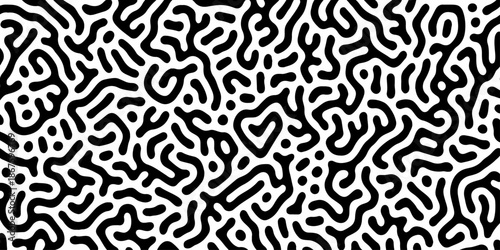 Abstract Turing organic wallpaper with background. Turing reaction diffusion monochrome seamless pattern with chaotic motion. Natural seamless line pattern. Home decoration background design.