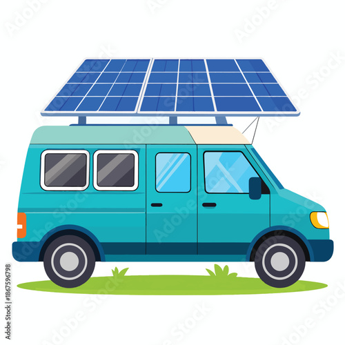 Eco-Friendly Camper Van with Solar Roof Panels for Sustainable Road Trips Illustration
