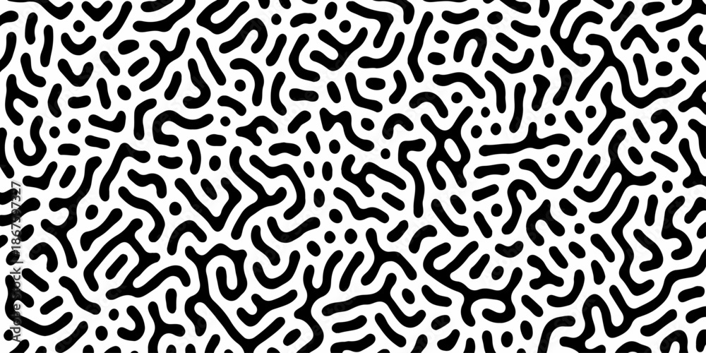 Obraz premium Abstract Turing organic wallpaper with background. Turing reaction diffusion monochrome seamless pattern with chaotic motion. Natural seamless line pattern. Home decoration background design.