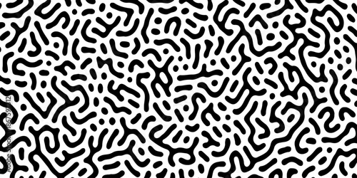 Abstract Turing organic wallpaper with background. Turing reaction diffusion monochrome seamless pattern with chaotic motion. Natural seamless line pattern. Home decoration background design.