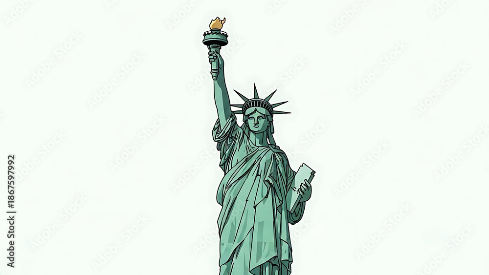 Fototapeta premium The Statue of Liberty stands tall with her torch and tablet