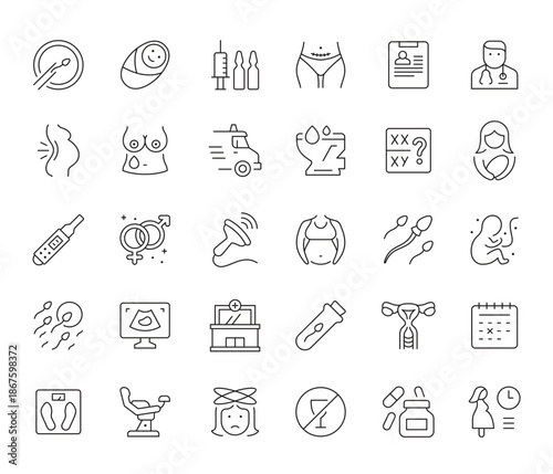 Line Icons Depicting Pregnancy Maternity and Fertility Symbols.