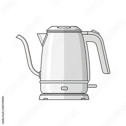 Modern electric kitchen kettle made of stainless steel with a black plastic handle isolated on a white background for boiling water to prepare hot tea or coffee beverage