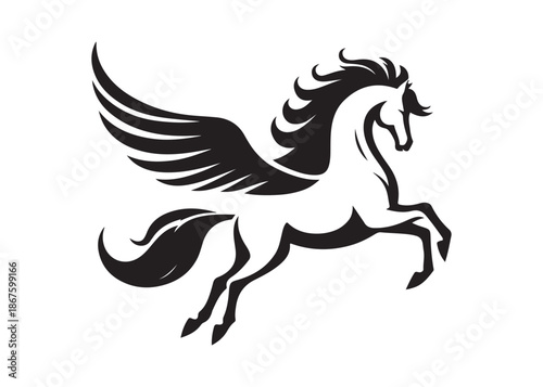 pegasus logo silhouette vector, horse with wings logo design icon vector illustration, magical fantasy horse vector silhouette, pegasus fly horse logo vector silhouette on white background
