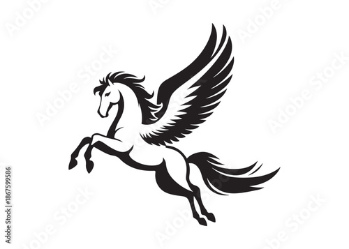 pegasus logo silhouette vector, horse with wings logo design icon vector illustration, magical fantasy horse vector silhouette, pegasus fly horse logo vector silhouette on white background
