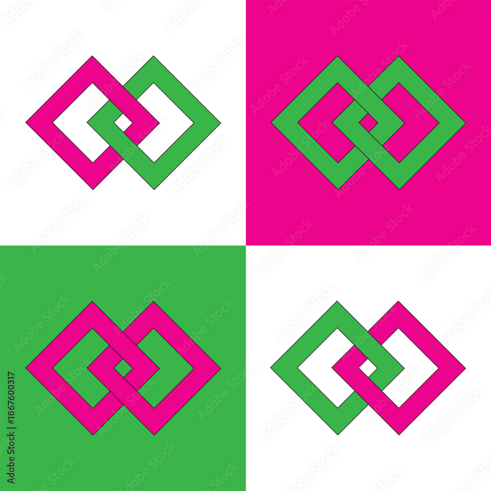 Fototapeta premium Interlinked Squares: A vibrant composition of interconnected squares, each a bold hue of pink and green, creating a visual display of connection and synergy.