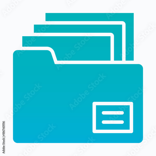 File Folder Icon. Document In Folder, Data Folder. Opened Folder Symbol, File Document Archive Icon. Solid Gradient Style Icon.