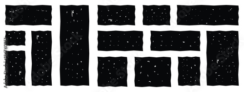 Vector wavy rectangles with grain texture, irregular black text boxes. Crayon drawn squares and rectangles,doodle hand drawn frames with irregular uneven shapes, 