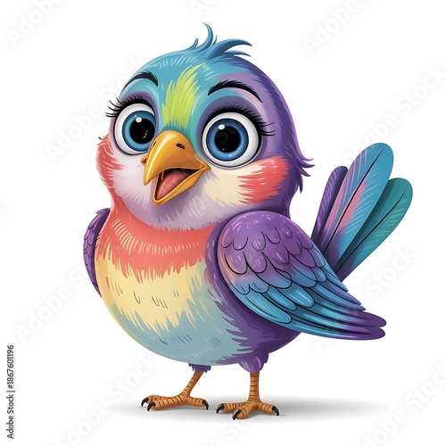 Colorful cartoon bird with vibrant feathers and big eyes
