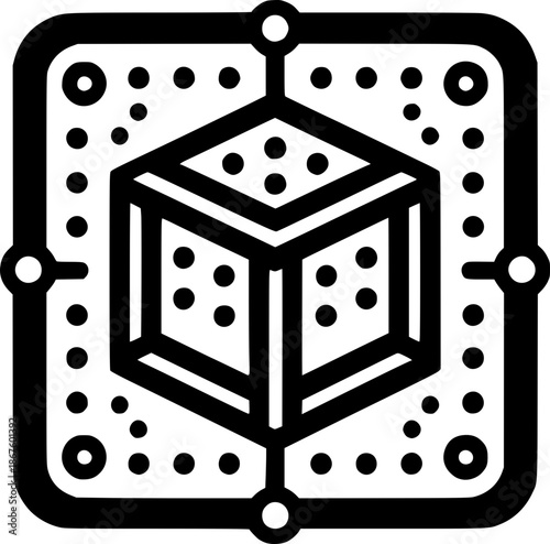 3D Cube Concept: A minimalist illustration of a 3D cube, enclosed within a square frame, representing innovative concepts of digital era.