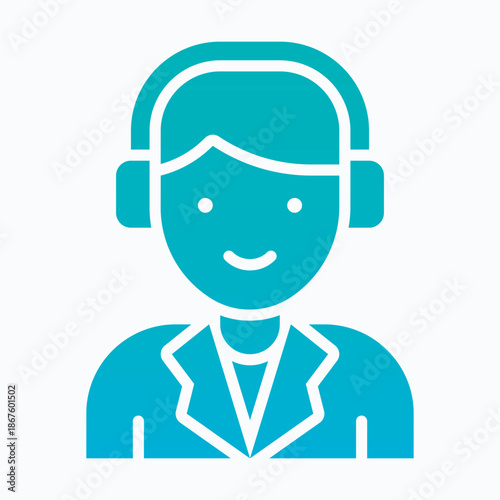 Support operator with headset icon. Customer service and communication. Solid Gradient Style Icon.