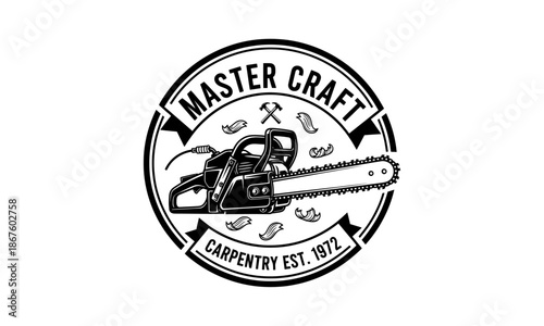 Master Craft Carpentry Est 1972 Chainsaw Logo Design.