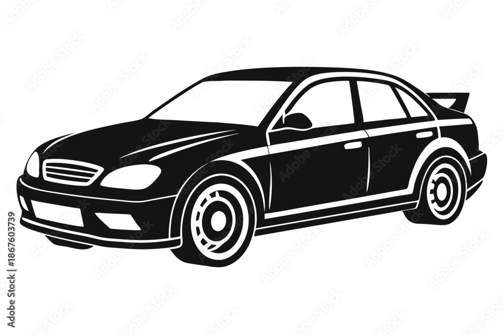 Naklejka premium Simple car outline in black vector, isolated on a white background for design use