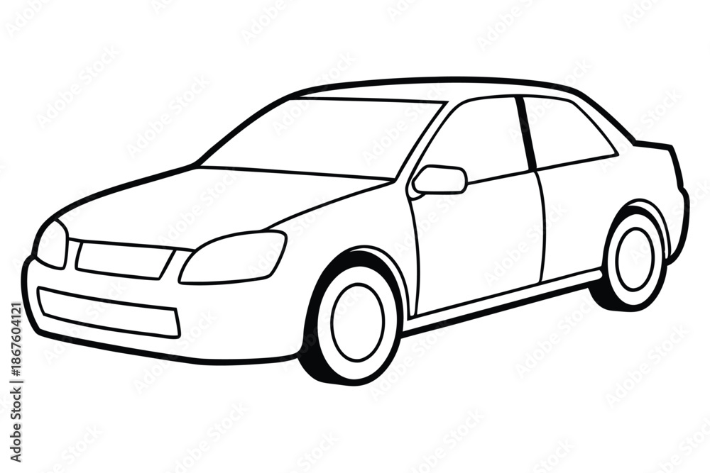 Naklejka premium Monochrome Sports Car Outline, Minimalist Vector Art on White