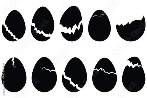 Easter egg icon, vector. Broken eggs icon set. Set of vector silhouettes of Easter eggs. Silhouette of broken Easter egg symbol icon vector set.