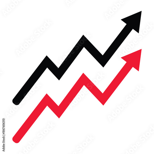 Two rising arrow graphs in red and black a financial illustration silhouette