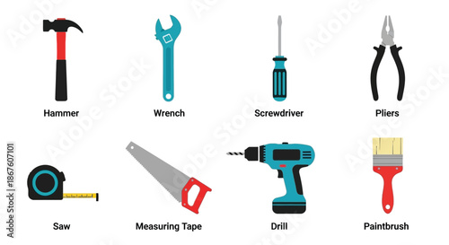 An illustrative collection of common hand and power tools for various tasks