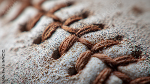 A baseball with a brown stitching