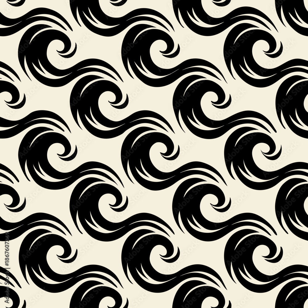 Fototapeta premium Title: Abstract black and white swirling pattern with flowing lines and organic shapes creating a