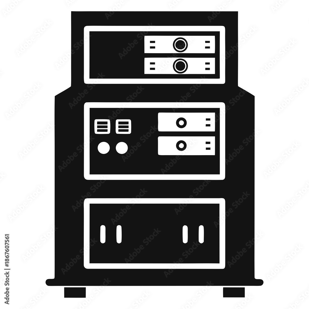 Fototapeta premium Title: A vintage-style server rack with servers and ports on a white background