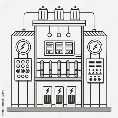 Title: A detailed of a vintage electronic control panel with multiple buttons switches and dials