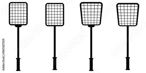 Fly Swatter Silhouette Icon Set – Pest Control Handle Grips and Insect Control Tools Vector
 Collection