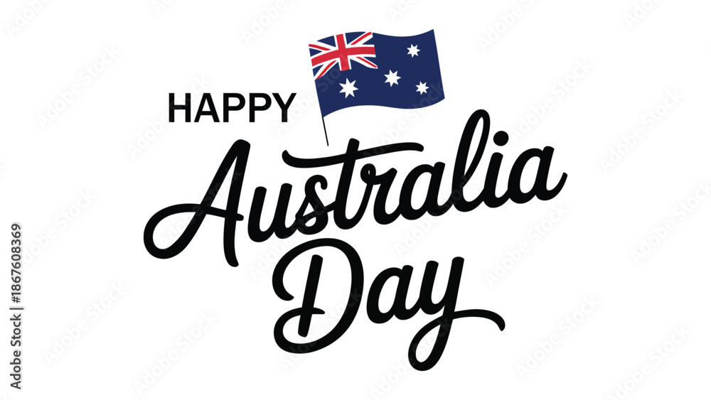 Naklejka premium happy australia day hand lettering typography design with australian flag patriotic national holiday celebration january 26