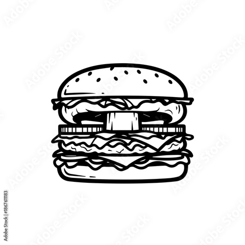 Delicious beef burger with lettuce and tomato isolated on transparent background, Vector