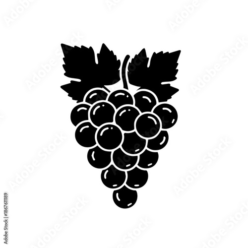 Black and white grape cluster isolated on transparent background, Vector